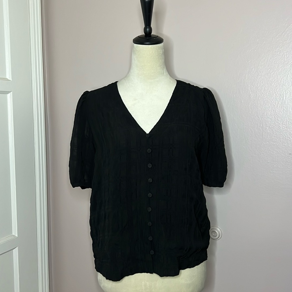 Small Nearly New Madewell black V neck Button blouse.